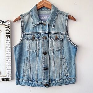 GAP Y2K Women’s Sleeveless Western Cowgirl Distressed Denim Blue Jean Vest Sz M